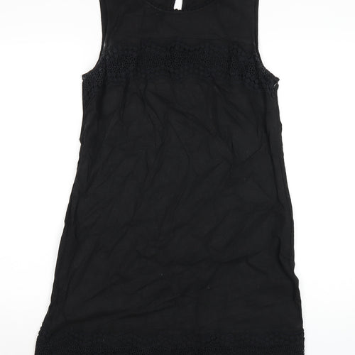 Very Womens Black Linen Tank Dress Size 12 Round Neck Zip