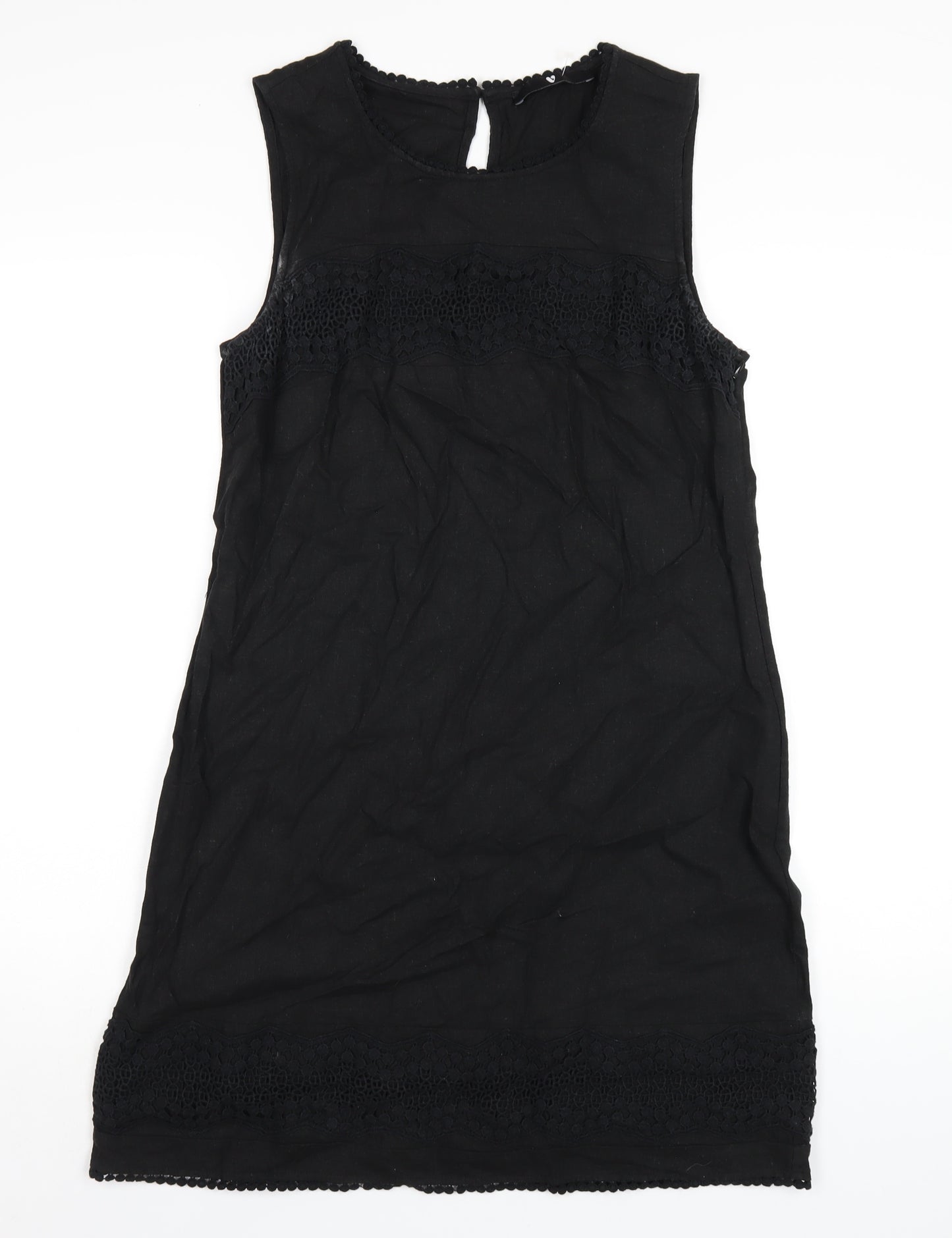 Very Womens Black Linen Tank Dress Size 12 Round Neck Zip