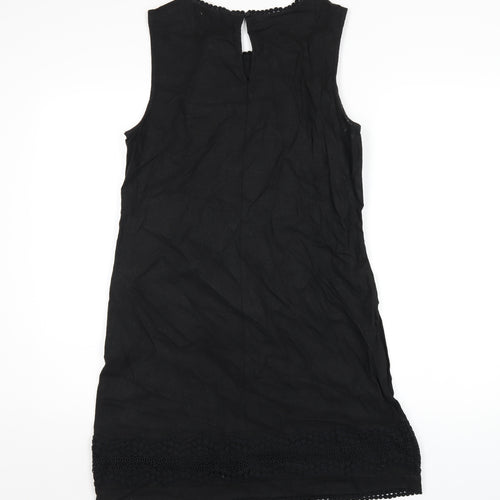 Very Womens Black Linen Tank Dress Size 12 Round Neck Zip