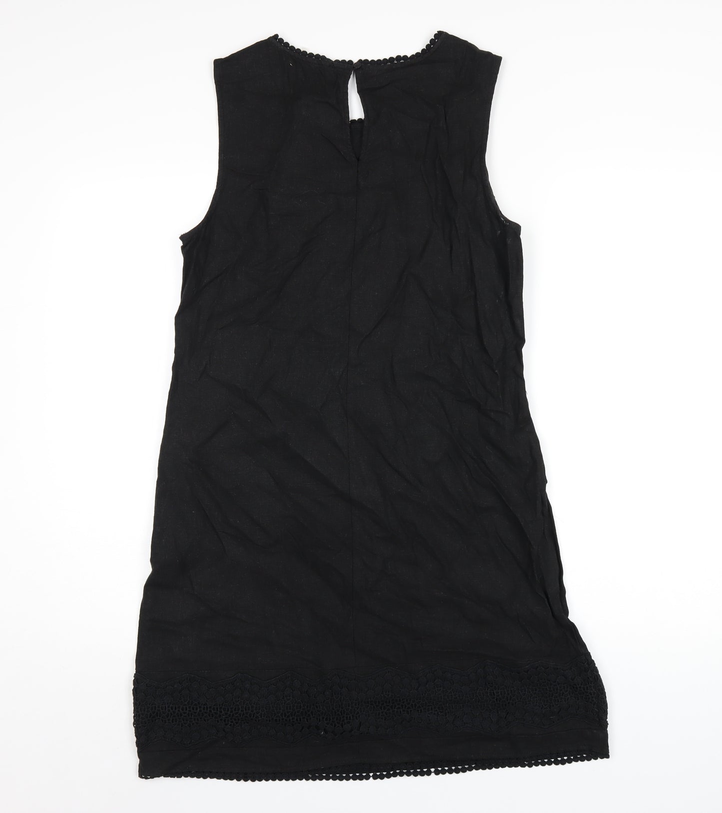 Very Womens Black Linen Tank Dress Size 12 Round Neck Zip