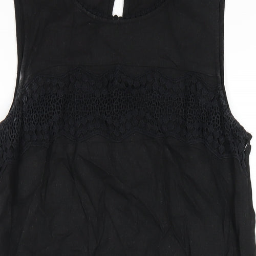 Very Womens Black Linen Tank Dress Size 12 Round Neck Zip