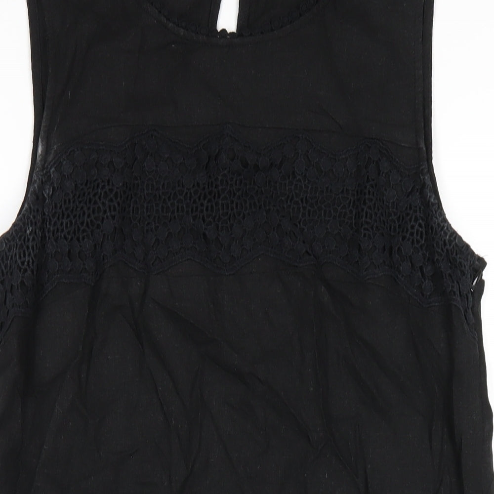 Very Womens Black Linen Tank Dress Size 12 Round Neck Zip