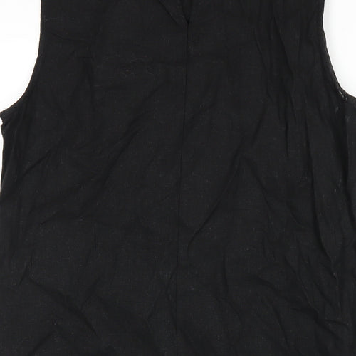 Very Womens Black Linen Tank Dress Size 12 Round Neck Zip