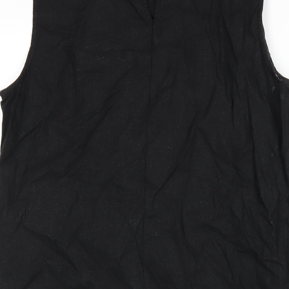 Very Womens Black Linen Tank Dress Size 12 Round Neck Zip