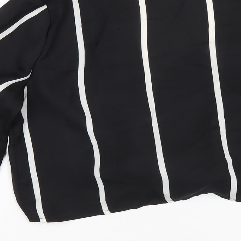 PRETTYLITTLETHING Womens Black Striped Polyester Basic T-Shirt Size 8 V-Neck