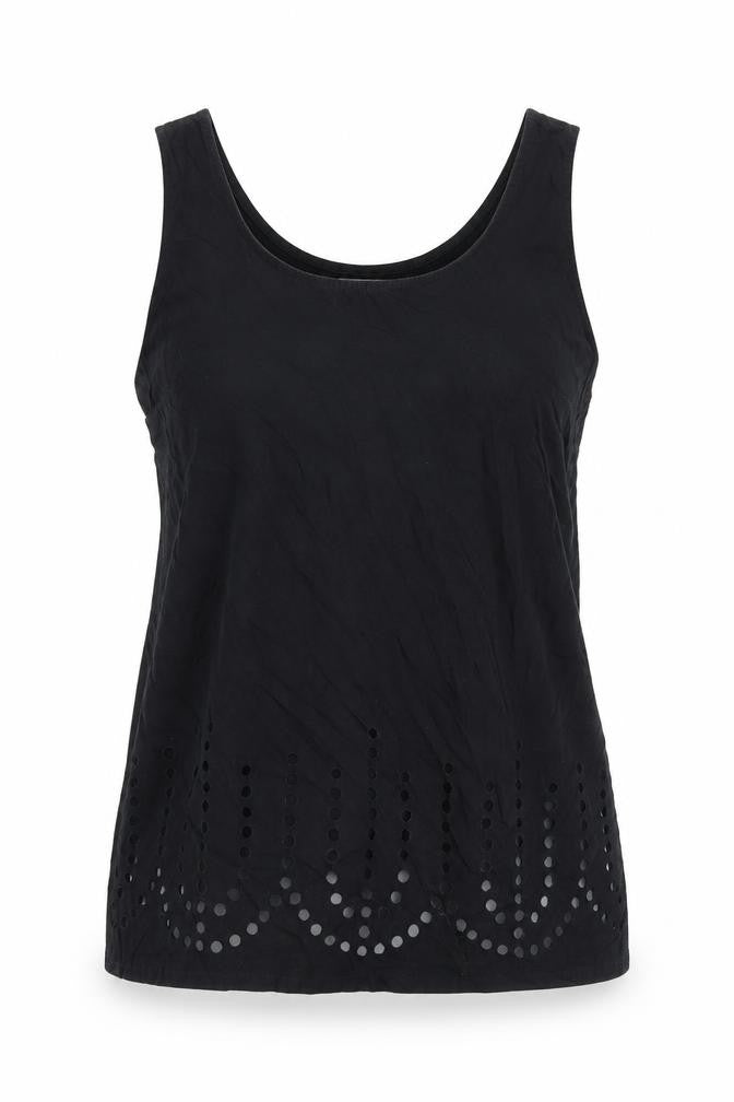 Front view of Gap women’s black cotton basic tank, size S, scoop neck