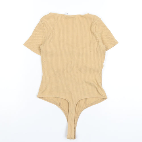 ASOS Womens Beige Cotton Bodysuit One-Piece Size 8 Snap