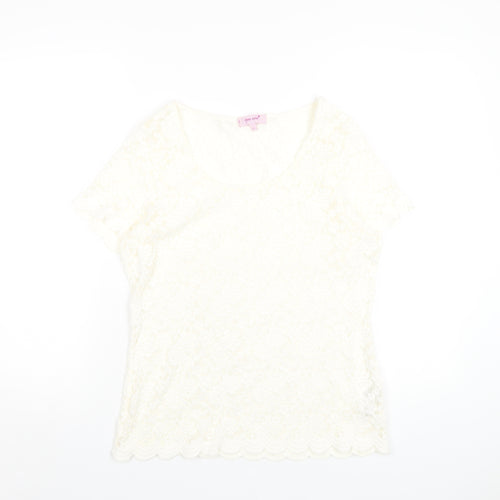 Per Una Womens Ivory Polyester Basic T-Shirt Size 12 Round Neck