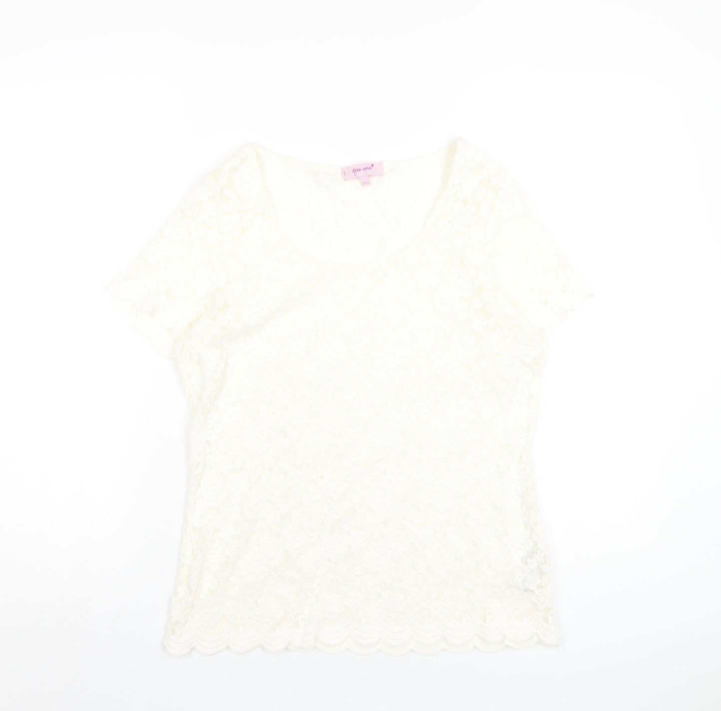 Per Una Womens Ivory Polyester Basic T-Shirt Size 12 Round Neck