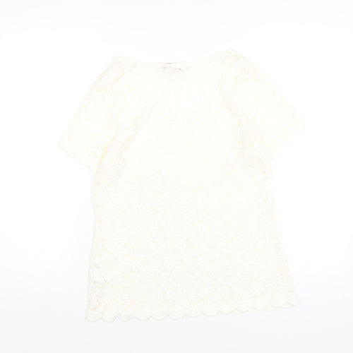 Per Una Womens Ivory Polyester Basic T-Shirt Size 12 Round Neck
