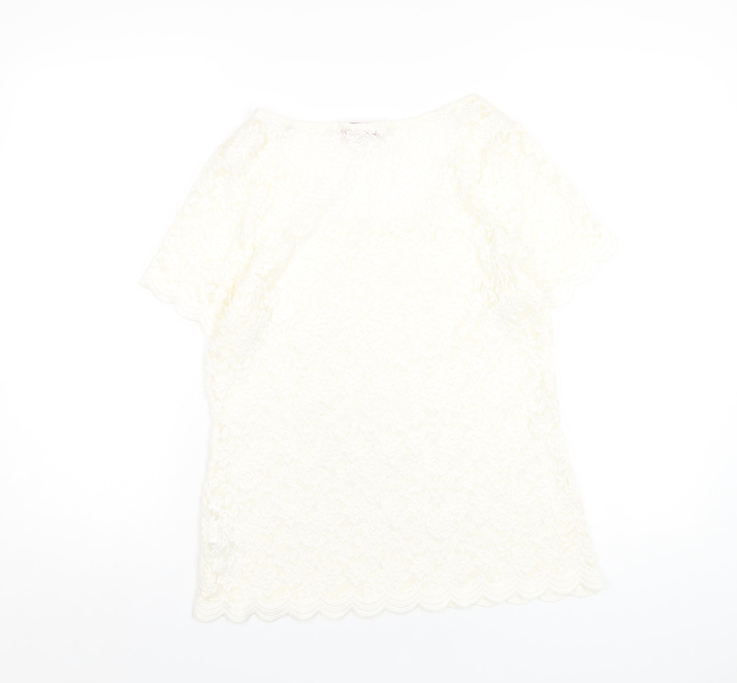 Per Una Womens Ivory Polyester Basic T-Shirt Size 12 Round Neck