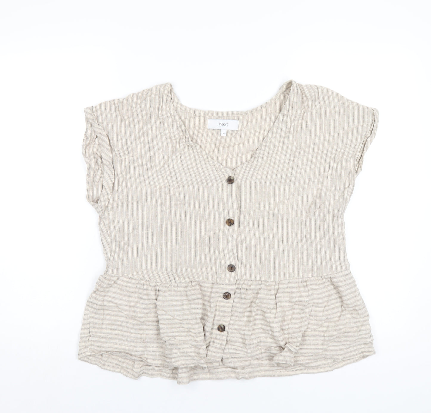 NEXT Womens Brown Striped Viscose Basic T-Shirt Size 12 V-Neck