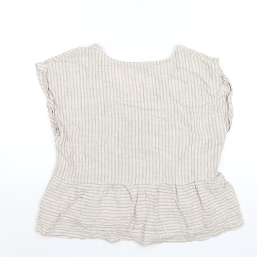 NEXT Womens Brown Striped Viscose Basic T-Shirt Size 12 V-Neck