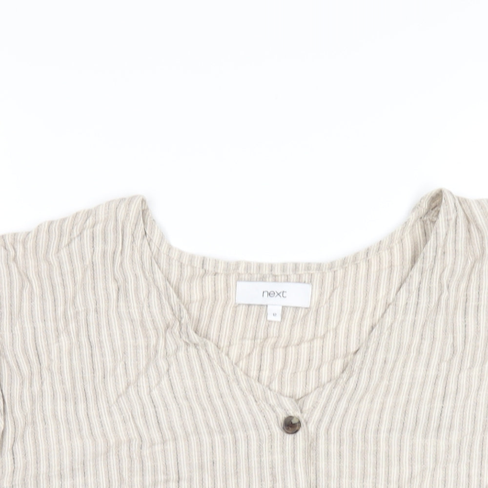 NEXT Womens Brown Striped Viscose Basic T-Shirt Size 12 V-Neck