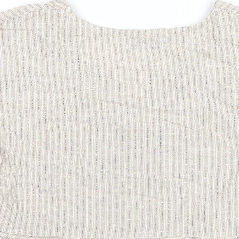 NEXT Womens Brown Striped Viscose Basic T-Shirt Size 12 V-Neck