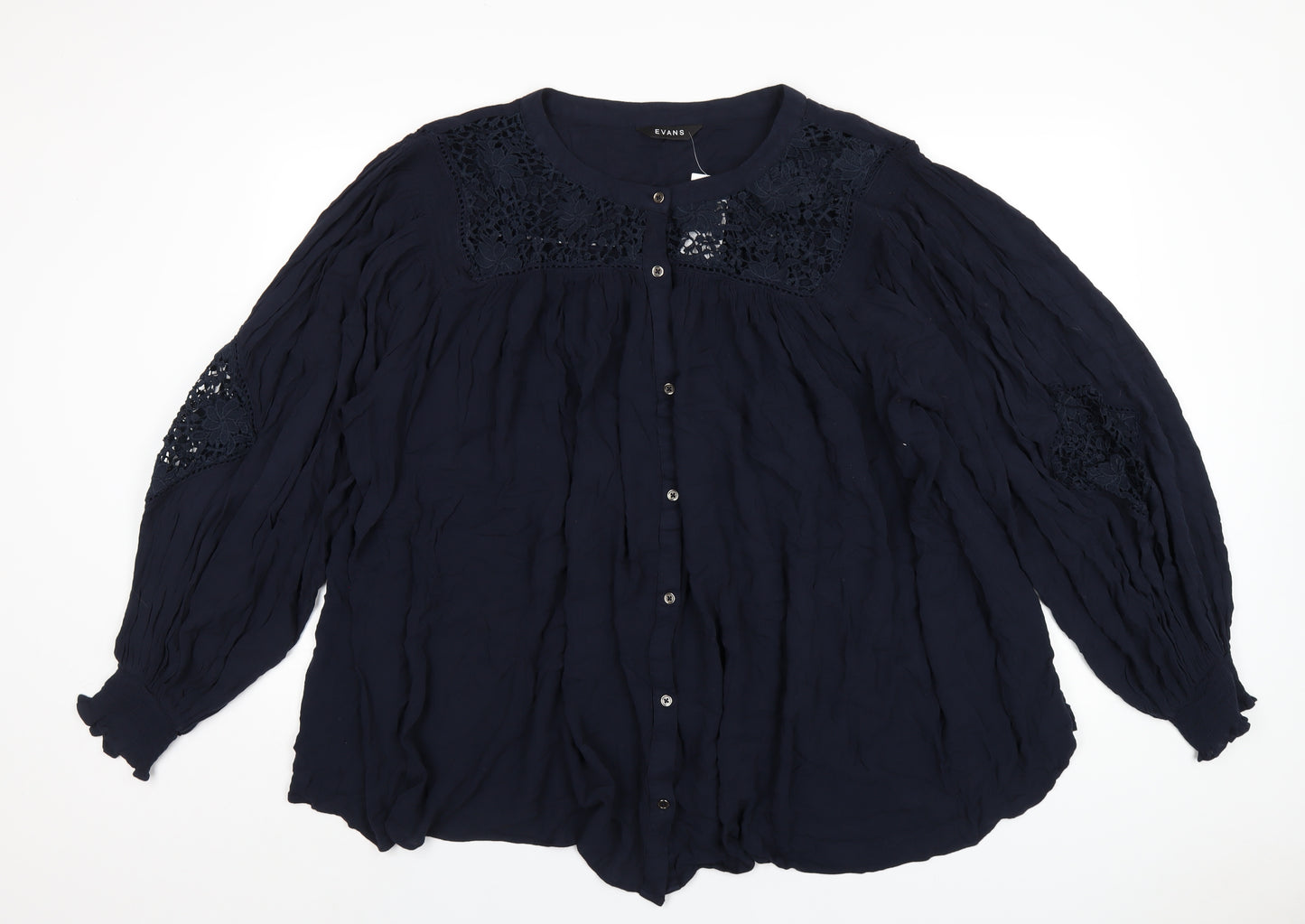 Evans Womens Blue Viscose Basic Button-Up Size 26 Round Neck