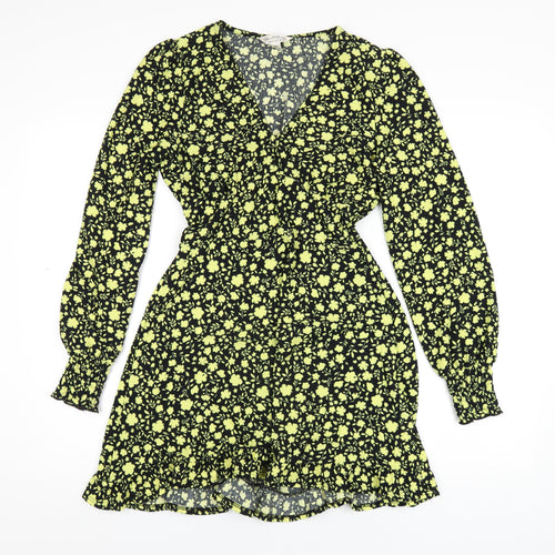 Miss Selfridge Womens Black Floral Polyester A-Line Size 10 V-Neck Pullover