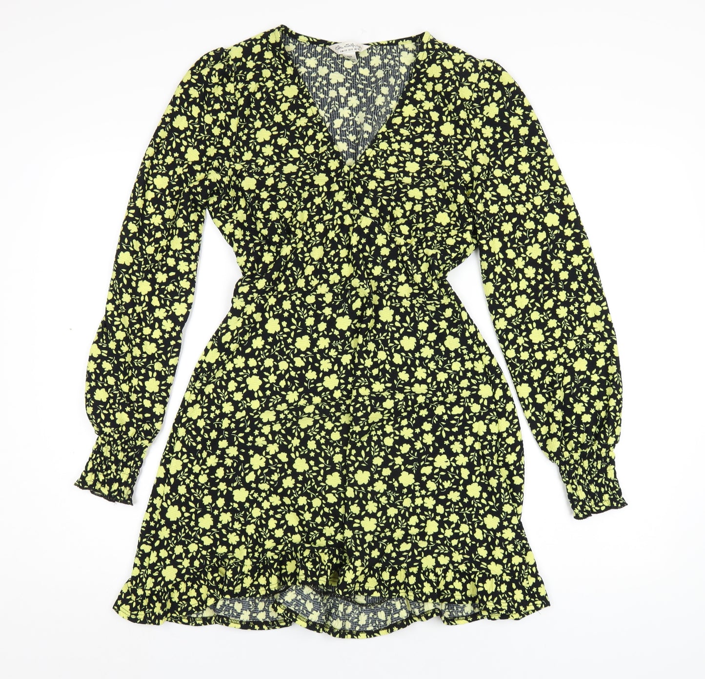 Miss Selfridge Womens Black Floral Polyester A-Line Size 10 V-Neck Pullover