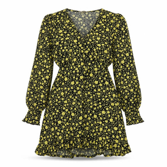 Front view of Miss Selfridge women’s black floral polyester a-line, size UK 10, v-neck pullover