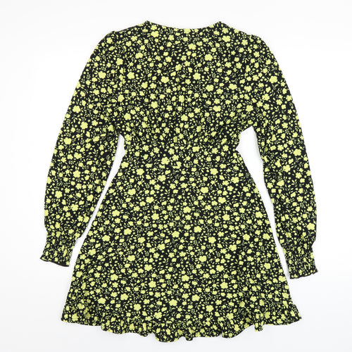 Miss Selfridge Womens Black Floral Polyester A-Line Size 10 V-Neck Pullover