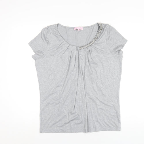 Per Una Womens Grey Viscose Basic T-Shirt Size 14 Round Neck