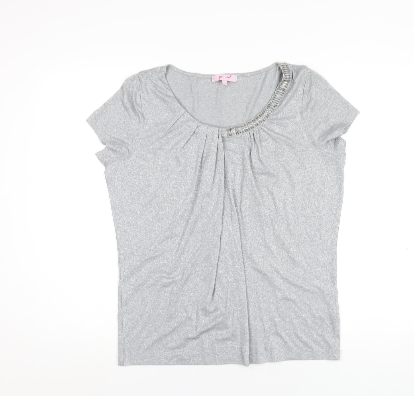 Per Una Womens Grey Viscose Basic T-Shirt Size 14 Round Neck