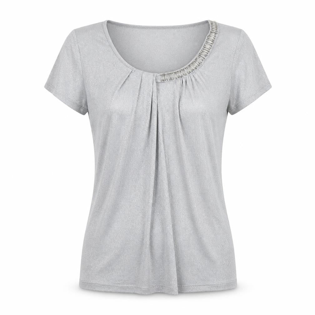 Front view of Per Una women’s grey viscose basic t-shirt, size UK 14, round neck