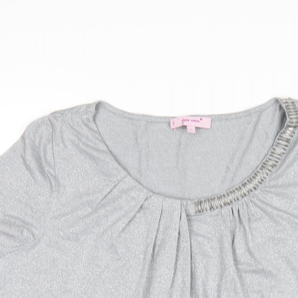 Per Una Womens Grey Viscose Basic T-Shirt Size 14 Round Neck