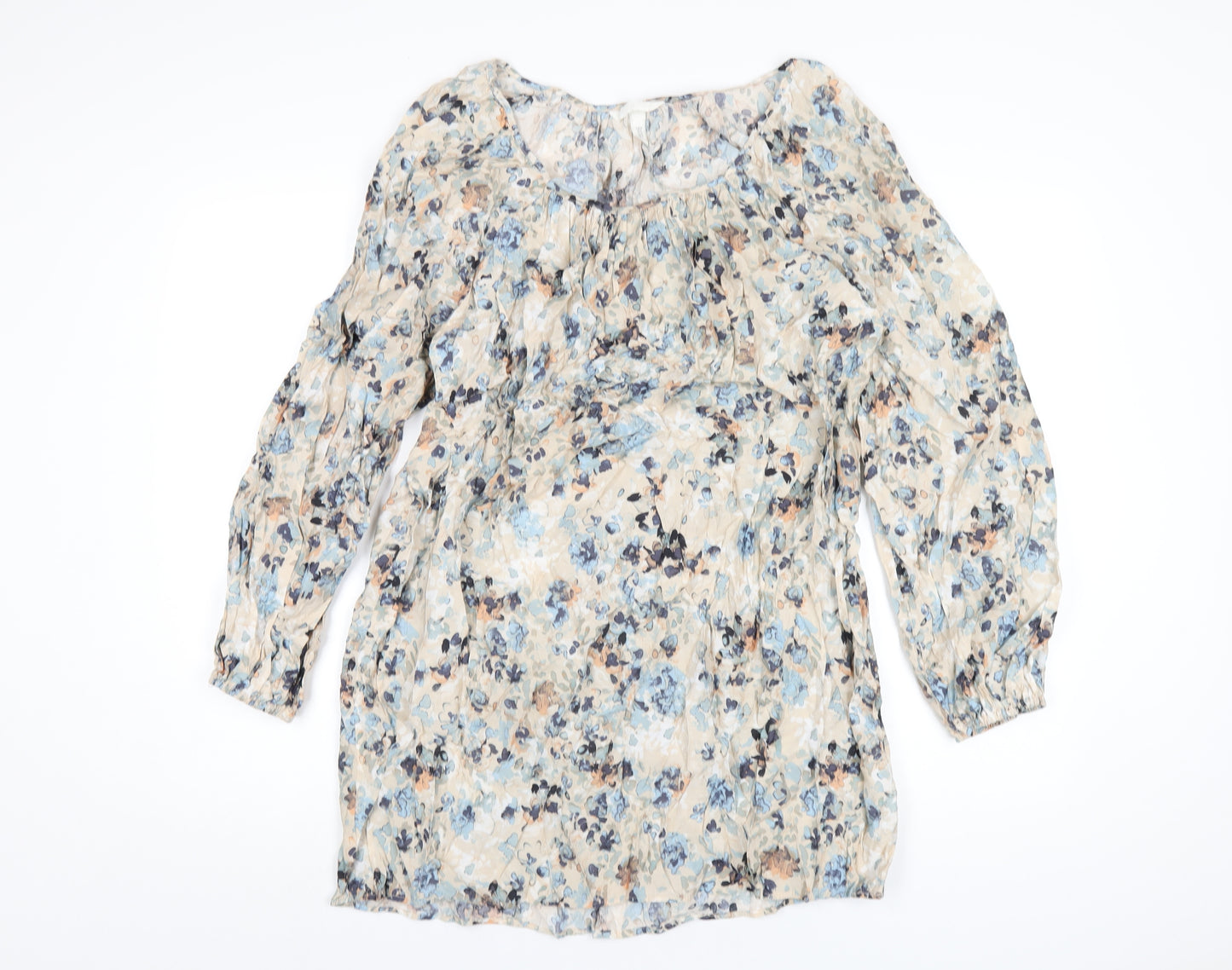 H&M Womens Multicoloured Geometric Viscose A-Line Size M Round Neck Pullover