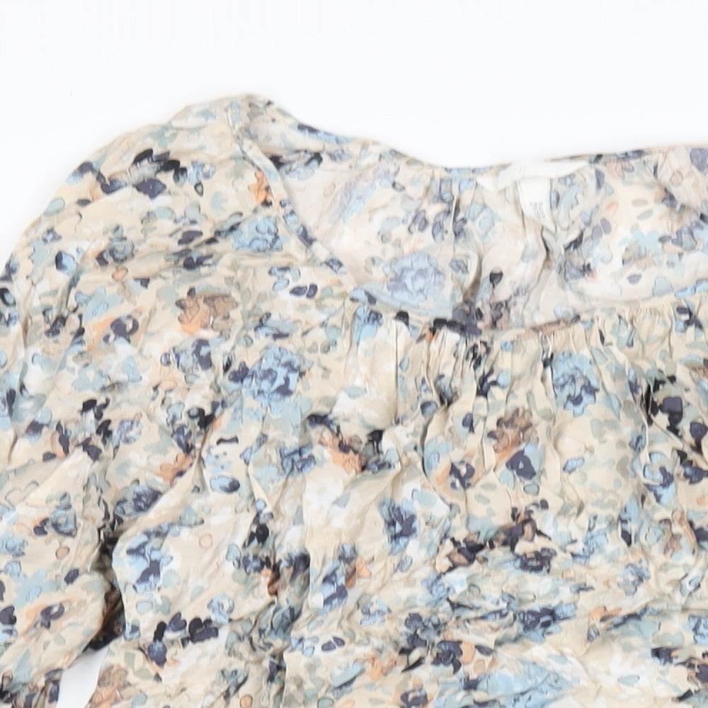 H&M Womens Multicoloured Geometric Viscose A-Line Size M Round Neck Pullover