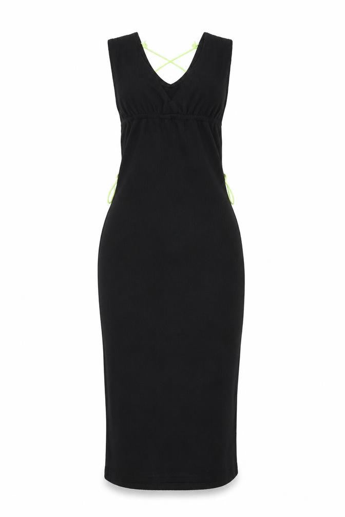 Front view of Skinny Dip women’s black polyester bodycon, size UK 8, round neck pullover