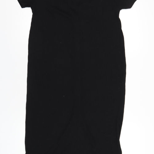 Zara Womens Black Polyester T-Shirt Dress Size L V-Neck Button