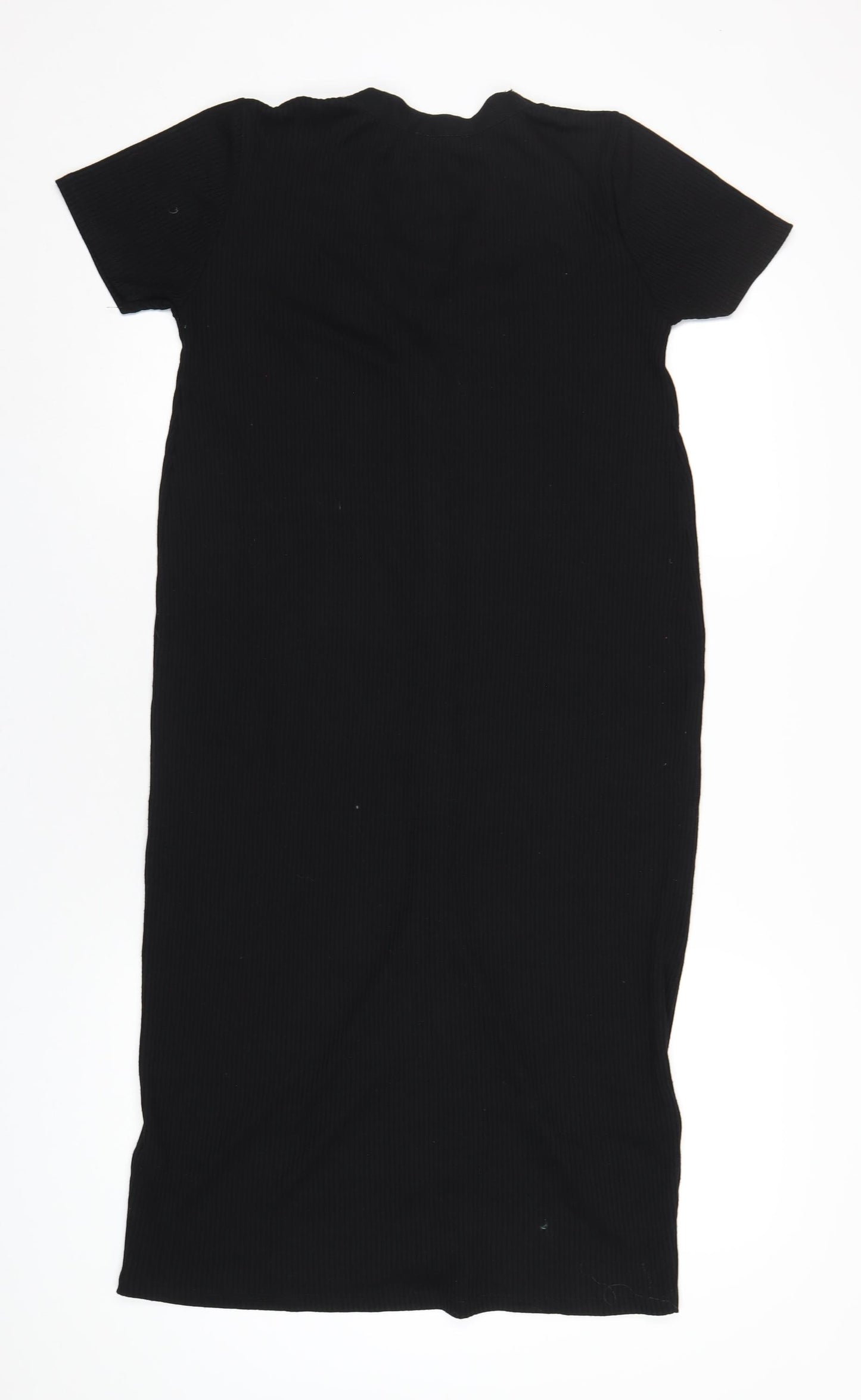 Zara Womens Black Polyester T-Shirt Dress Size L V-Neck Button