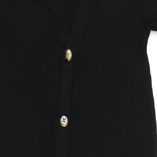 Zara Womens Black Polyester T-Shirt Dress Size L V-Neck Button