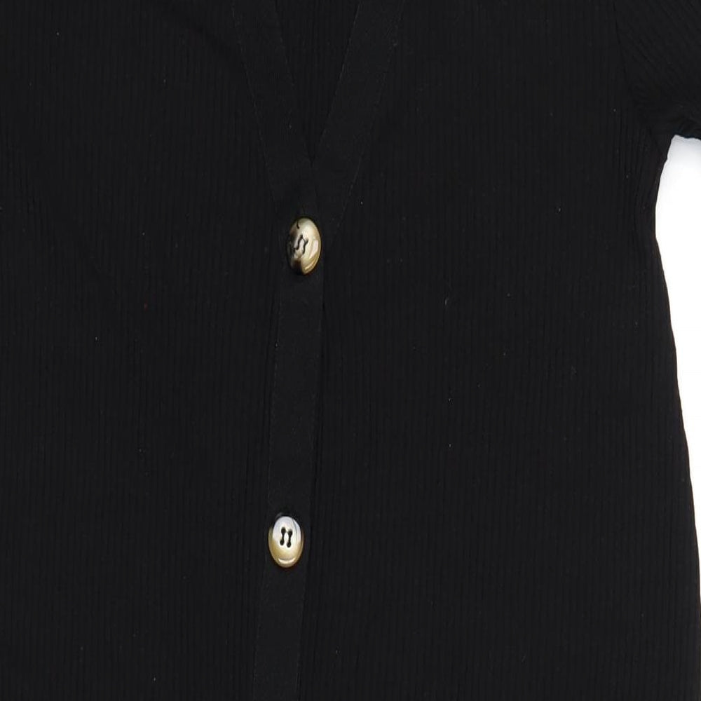 Zara Womens Black Polyester T-Shirt Dress Size L V-Neck Button