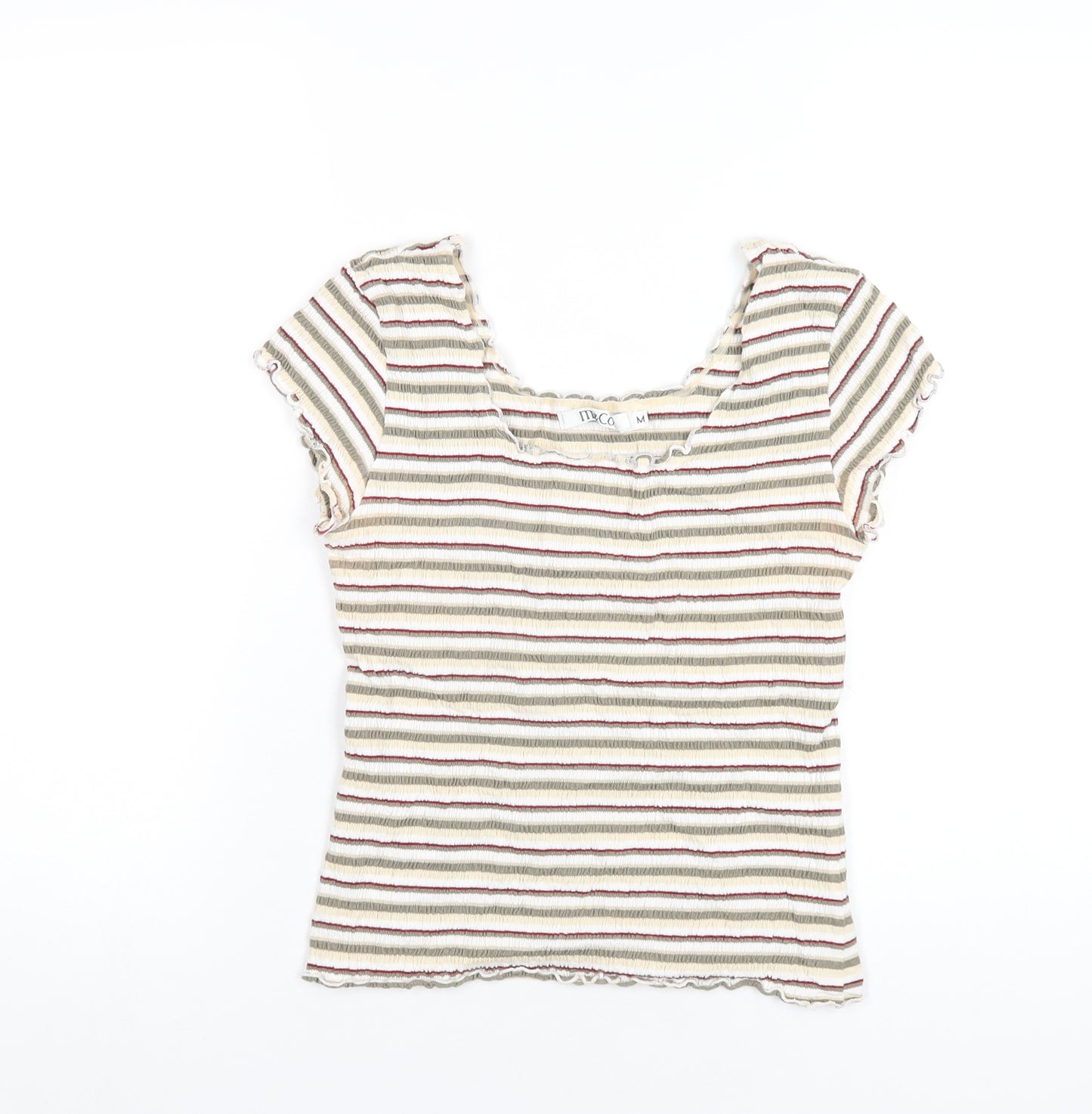 M&Co Womens Multicoloured Striped Cotton Basic T-Shirt Size M Scoop Neck
