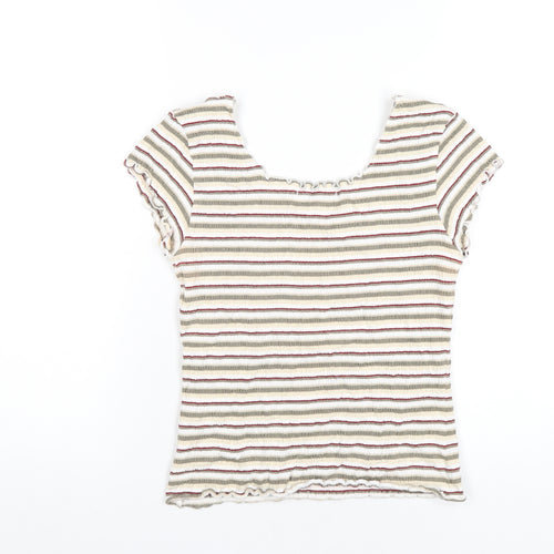 M&Co Womens Multicoloured Striped Cotton Basic T-Shirt Size M Scoop Neck
