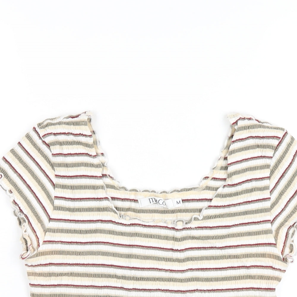 M&Co Womens Multicoloured Striped Cotton Basic T-Shirt Size M Scoop Neck