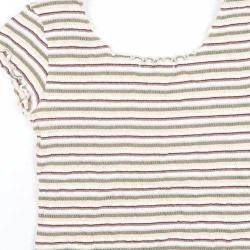 M&Co Womens Multicoloured Striped Cotton Basic T-Shirt Size M Scoop Neck