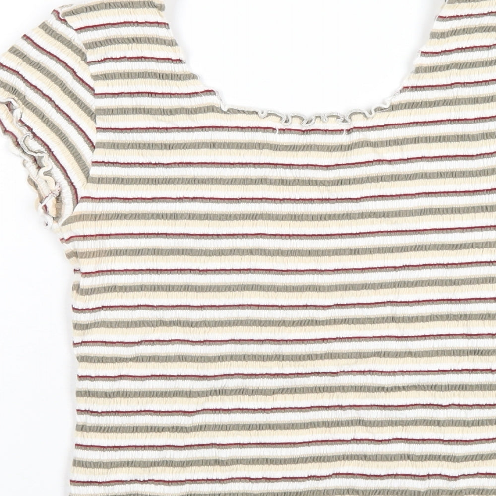 M&Co Womens Multicoloured Striped Cotton Basic T-Shirt Size M Scoop Neck