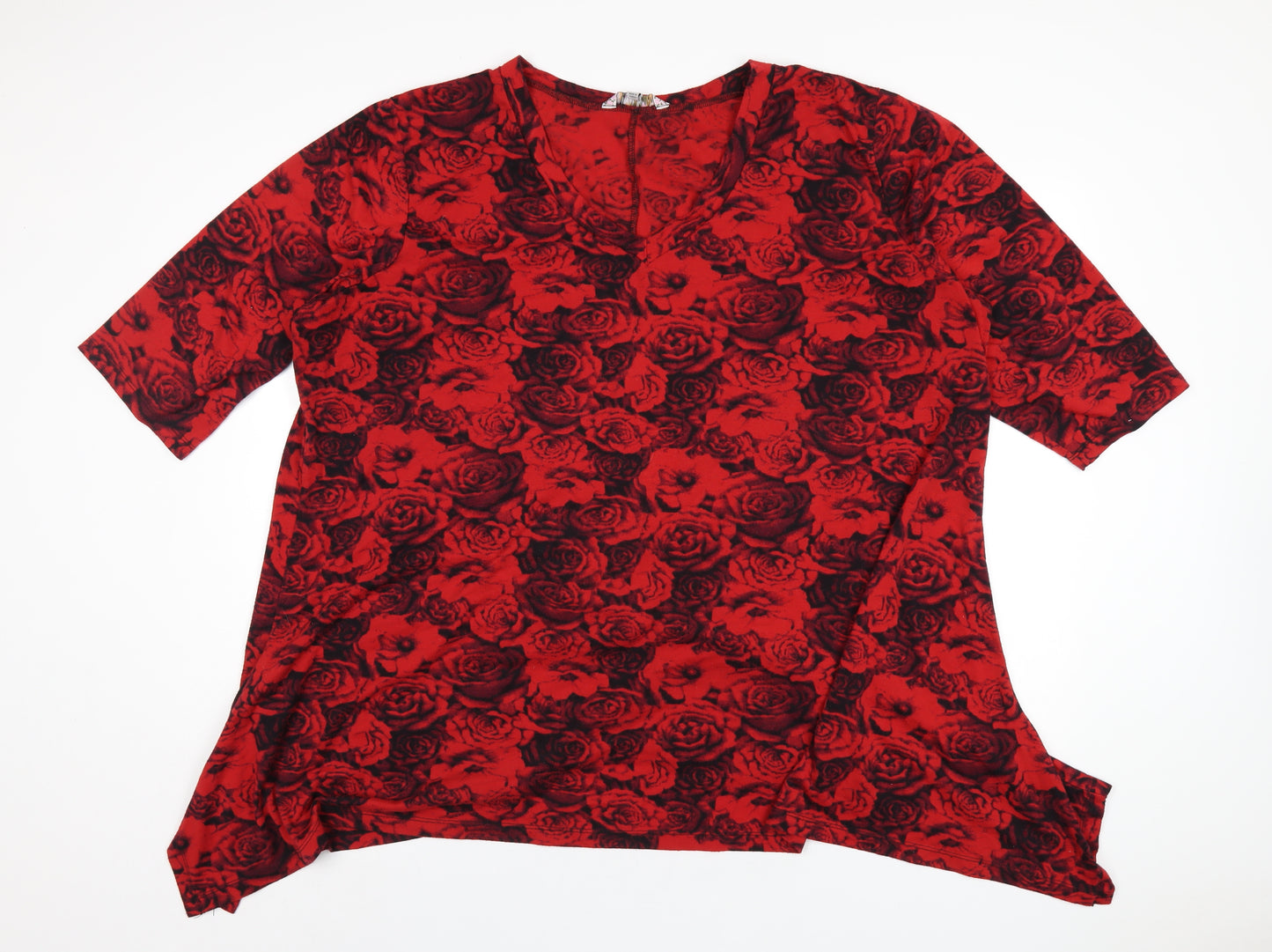 Joe Browns Womens Red Floral Polyester Basic T-Shirt Size 28 V-Neck