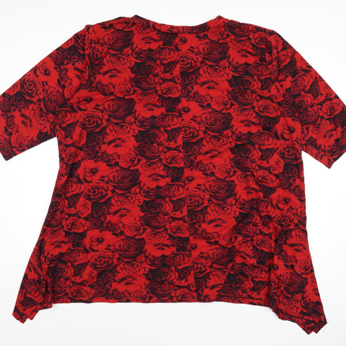 Joe Browns Womens Red Floral Polyester Basic T-Shirt Size 28 V-Neck