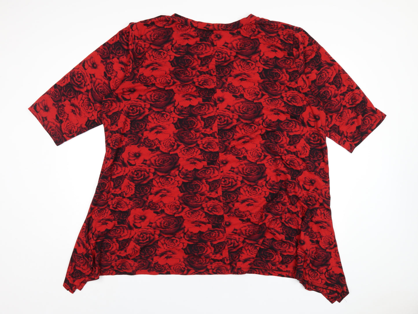 Joe Browns Womens Red Floral Polyester Basic T-Shirt Size 28 V-Neck