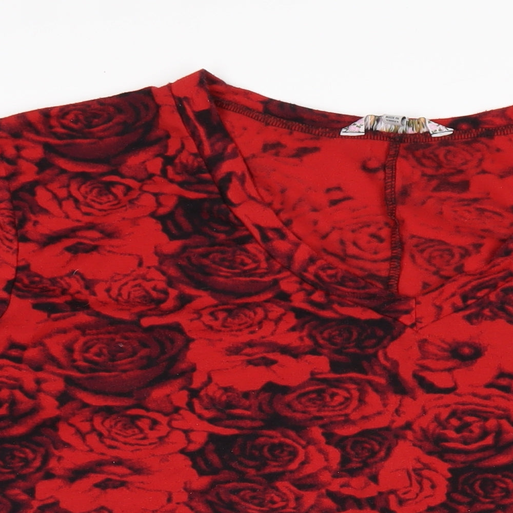 Joe Browns Womens Red Floral Polyester Basic T-Shirt Size 28 V-Neck