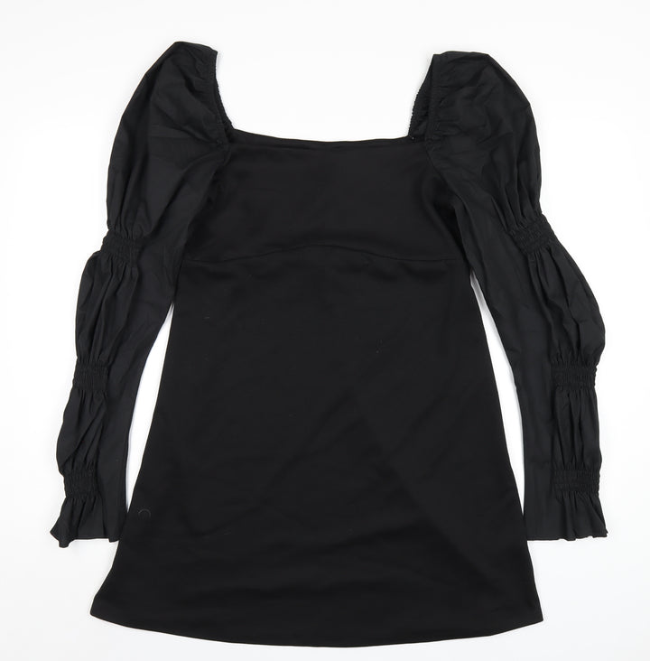 Topshop Womens Black Polyester A-Line Size 14 Square Neck Pullover