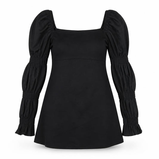 Front view of Topshop women’s black polyester a-line, size UK 14, square neck pullover