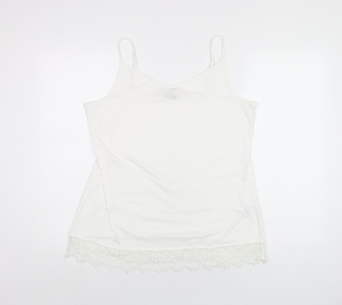 NEXT Womens White Polyester Camisole T-Shirt Size 16 V-Neck - Lace Trim