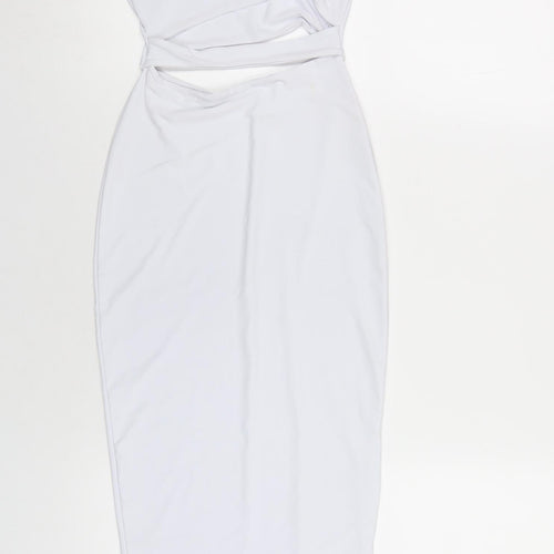 PRETTYLITTLETHING Womens White Polyester Bodycon Size 4 Scoop Neck Pullover