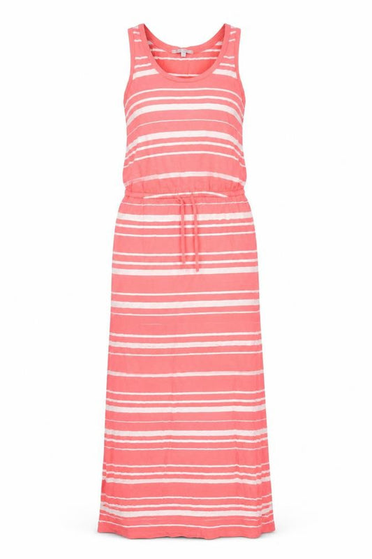 Front view of Gap women’s pink striped cotton tank dress, size S, scoop neck pullover