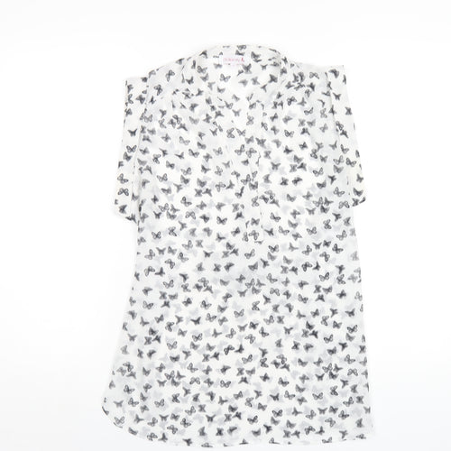 Red Herring Womens White Geometric Polyester Basic T-Shirt Size 12 V-Neck